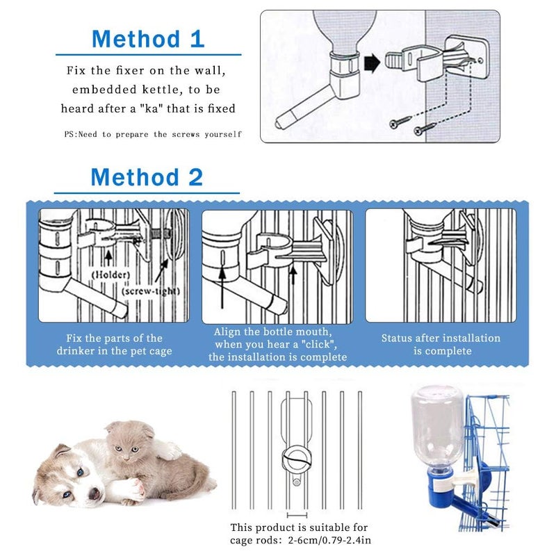 Andiker Dog Water Bottle for Crate, No-drip 350ml Dog Water Dispenser Adjustable and Detachable Installed on The Kennel Cage Water Bottle for Dogs and Puppy Drinking Water (Pink) - Image 3